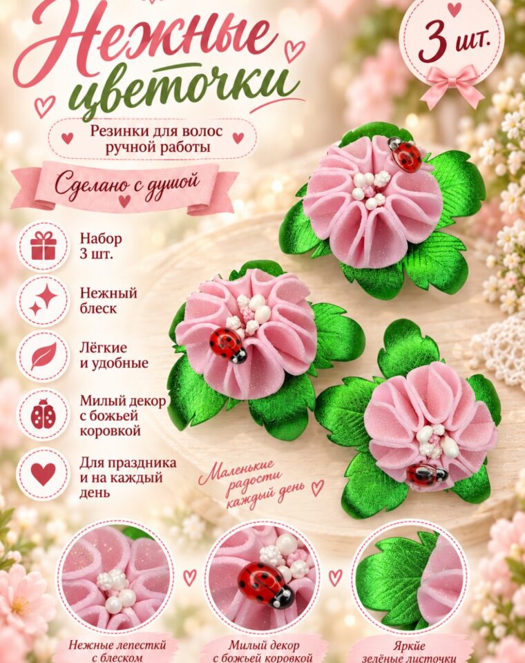 Резинки для волос «Нежные цветочки»