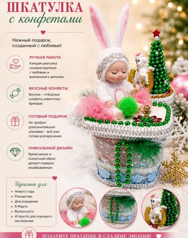 Шкатулка с конфетами «Зайка у ёлочки»