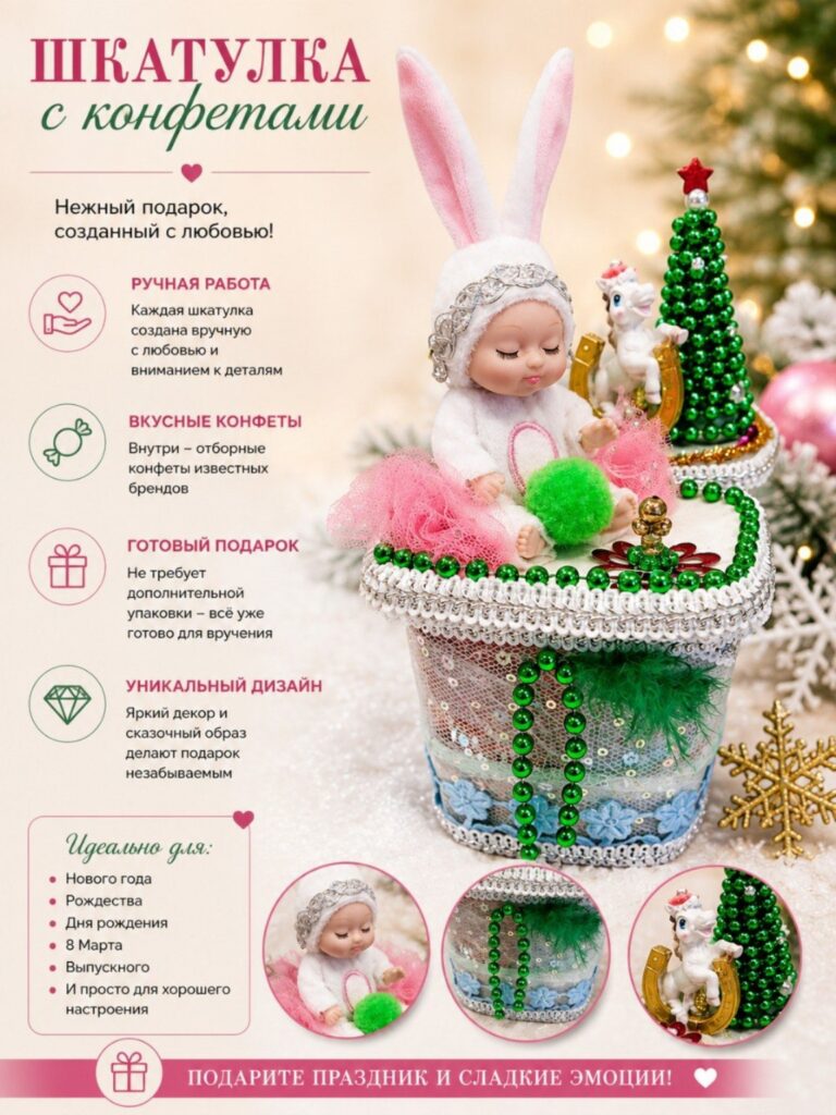 Шкатулка с конфетами «Зайка у ёлочки»
