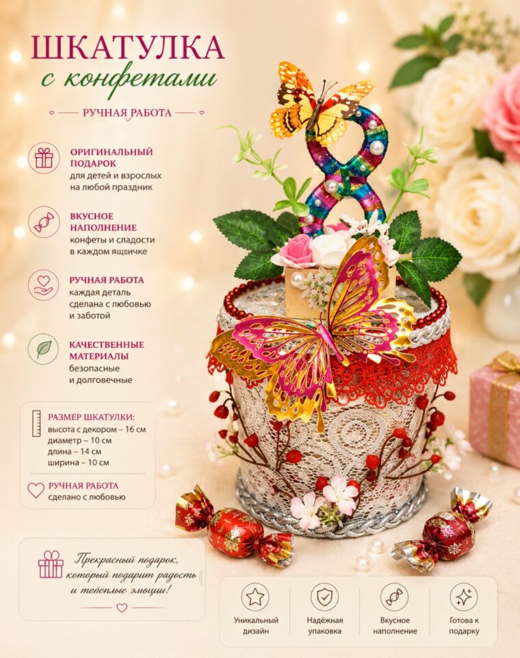 Шкатулка с конфетами «Цветочная восьмёрка»