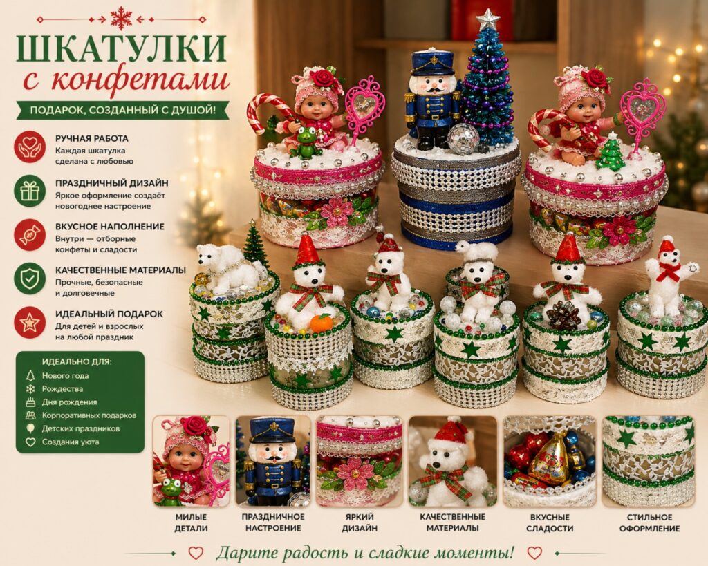 Шкатулки с конфетами «Праздничные персонажи»