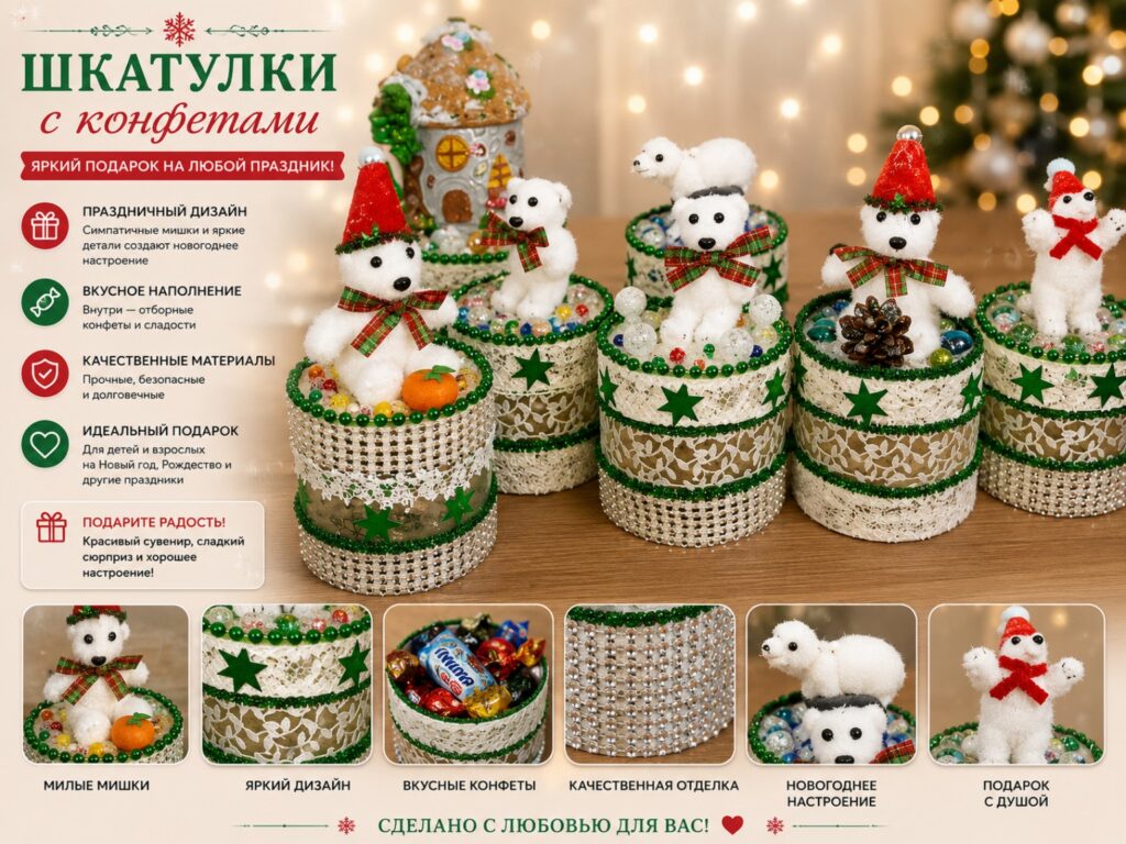 Шкатулки с конфетами «Зимние друзья»