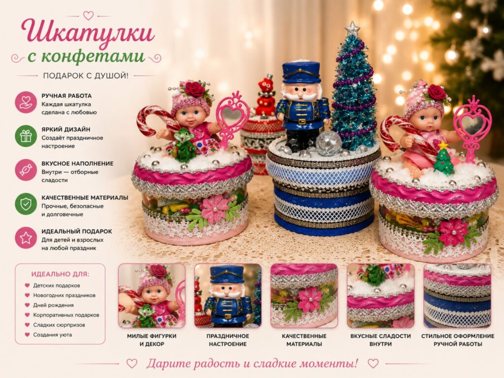 Шкатулки с конфетами «Куколки и солдатик»