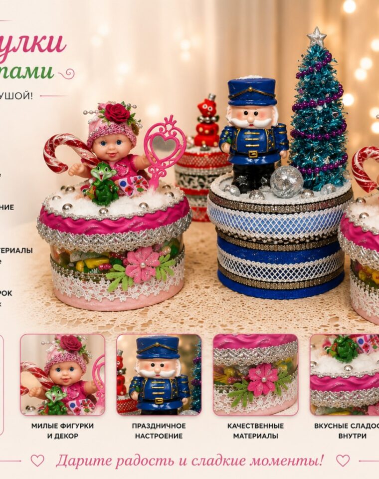 Шкатулки с конфетами «Куколки и солдатик»