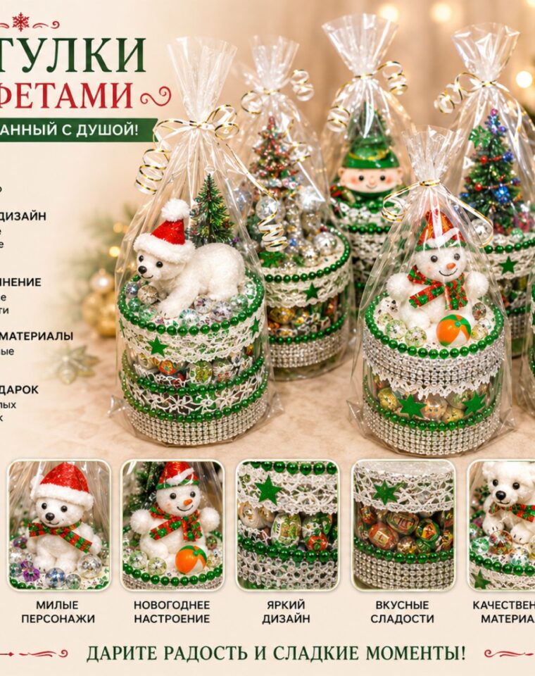 Подарочные шкатулки «Медвежонок и снеговички»