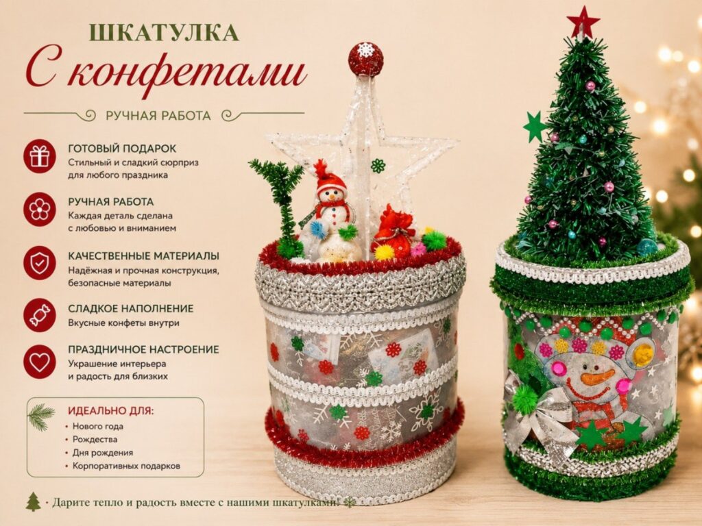 Шкатулки с конфетами «Снеговик и ёлочка»