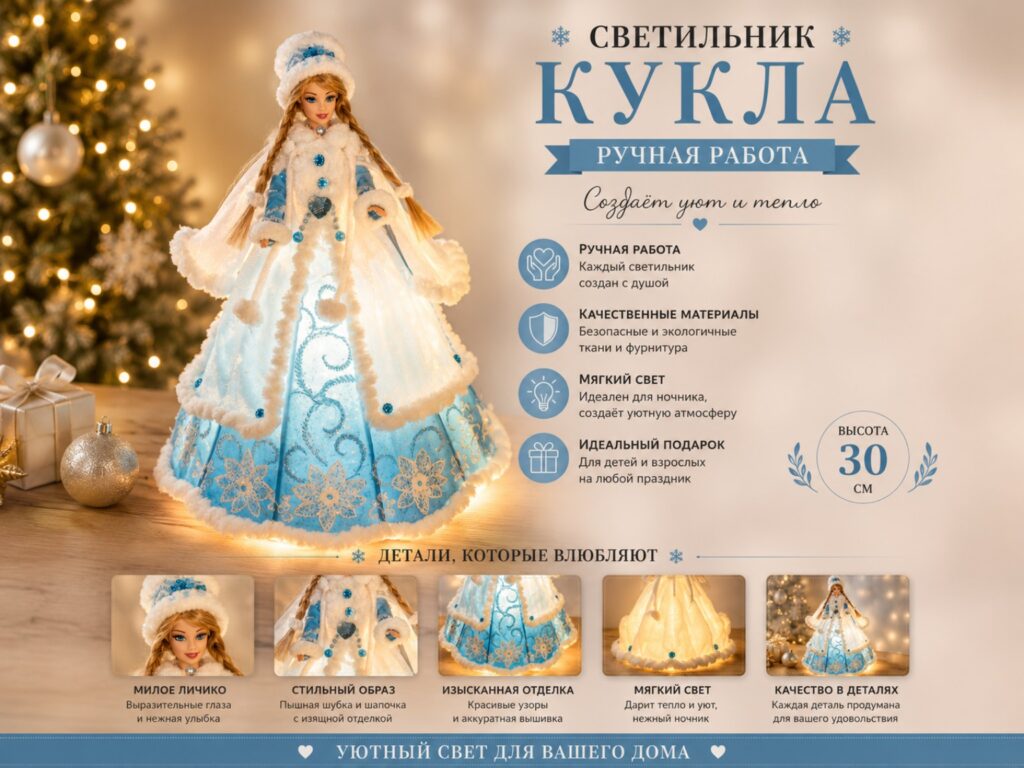 Кукла-светильник «Снегурочка в голубом»