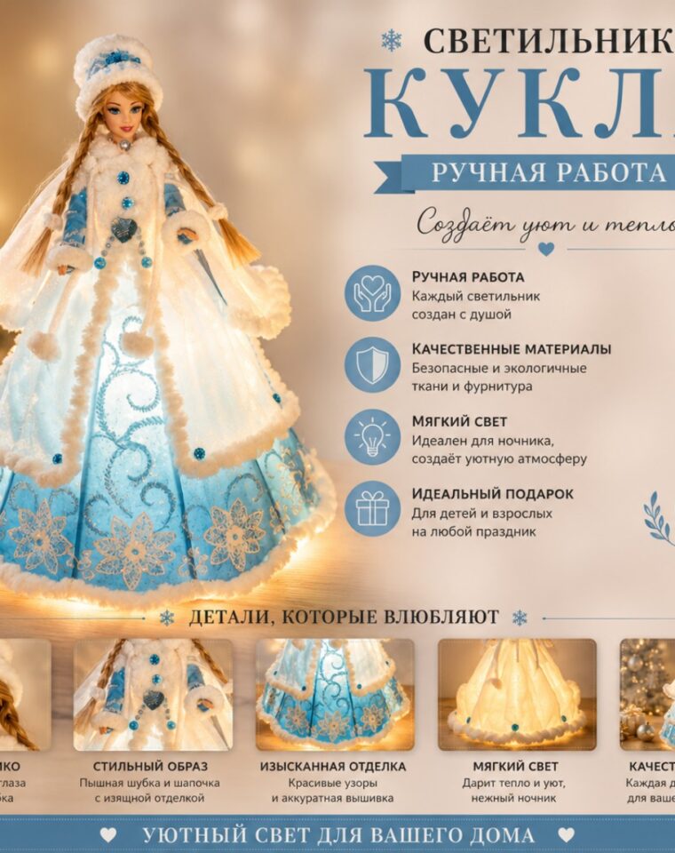 Кукла-светильник «Снегурочка в голубом»