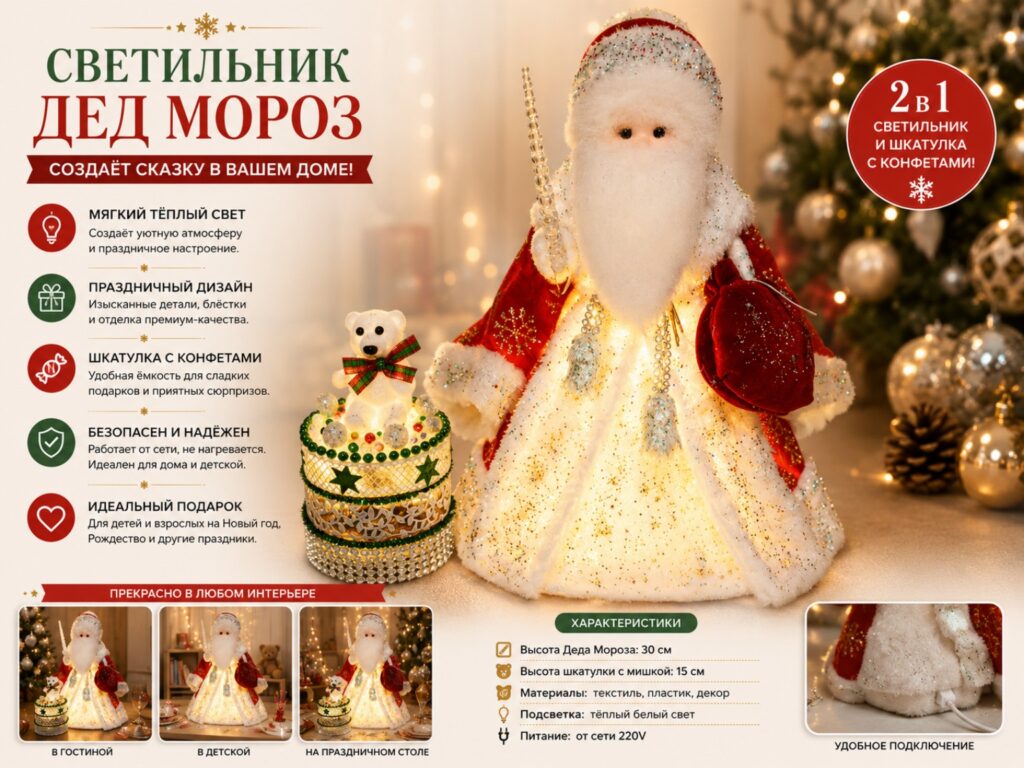 Светильник и шкатулка «Дед Мороз»