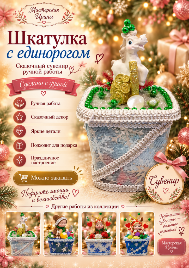 Шкатулка с конфетами и единорогом