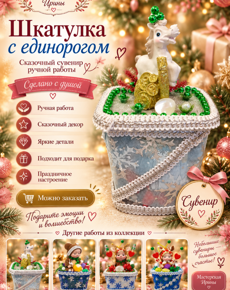 Шкатулка с конфетами и единорогом