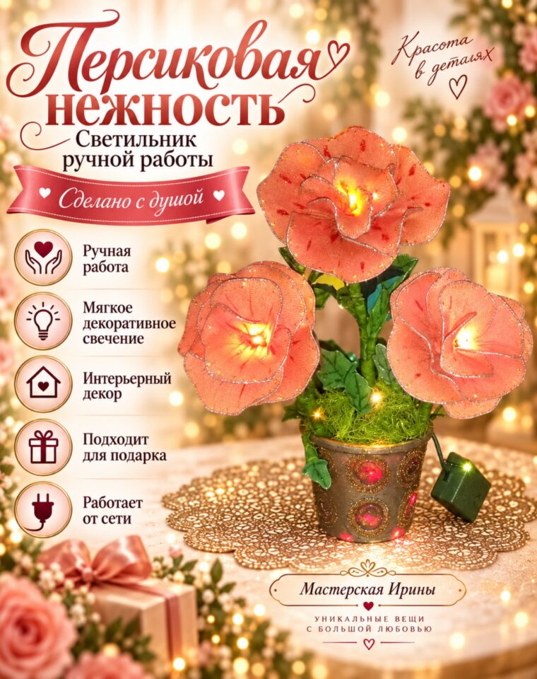 Светильник «Персиковая нежность» ручной работы — «Мастерская Ирины»