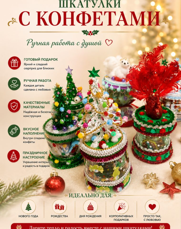 Новогодние шкатулки с конфетами — ручная работа, Мастерская Ирины