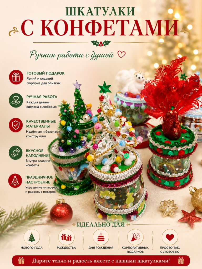 Новогодние шкатулки с конфетами — ручная работа, Мастерская Ирины